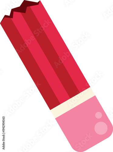 Red licorice candy stick with a pink eraser mimicking a pencil