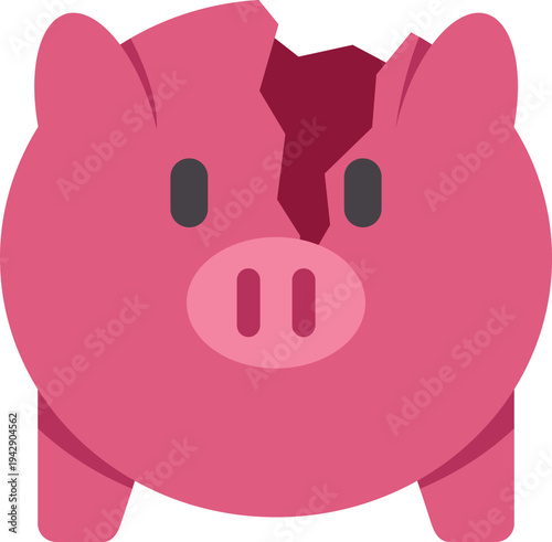 Illustration of a cracked pink piggy bank symbolizing financial loss or savings crisis