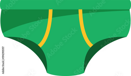 Modern green men's underwear briefs with stylish yellow trim on a white background