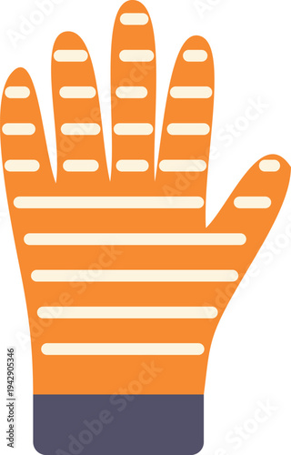Flat vector illustration of an orange striped silicone oven glove for cooking and safety