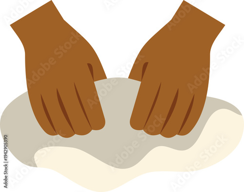 Two hands knead soft dough on a white surface, symbolizing cooking and homemade baking effort