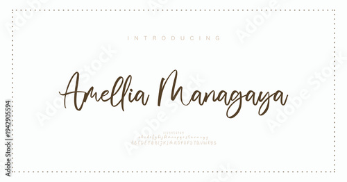 Amellia Managaya, Elegant script alphabet letters font and number. Classic Lettering Minimal Fashion Designs. Typography modern serif fonts regular decorative vintage concept. vector illustration
