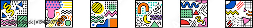 Memphis style abstract geometric vector background set.