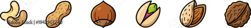 Assorted nut and seed vector icons for healthy food design.