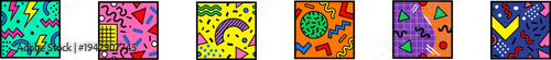 Memphis style abstract geometric vector pattern collection.