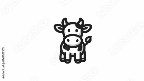 A charming cartoon cow icon illustration with flat design elements, representing farm animals and dairy, perfect for a cute agricultural graphic