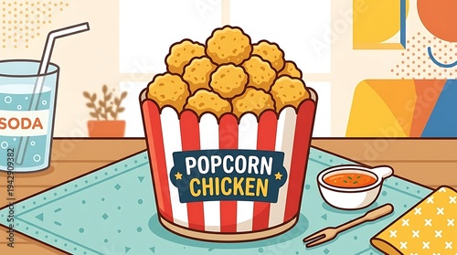 Delicious Popcorn Chicken Meal with Sauce.