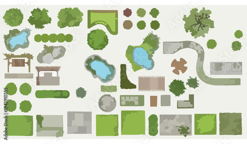 Highly detailed landscape design elements vector set for garden planning landscape architecture layout and outdoor design