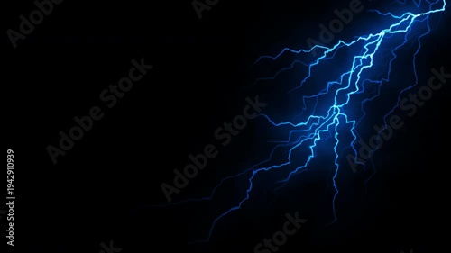 Electric Blue Lightning Strike Flashing on Transparent Background. 4K