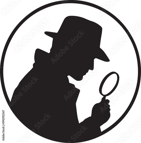 Detective silhouette magnifying glass mystery vector illustration design
