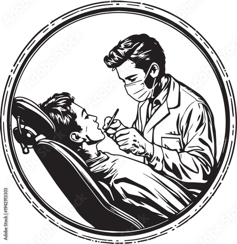 Dentist examining patient dental chair oral hygiene healthcare vector illustration design