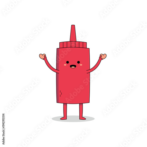 Cute red ketchup bottle cartoon character spreading love