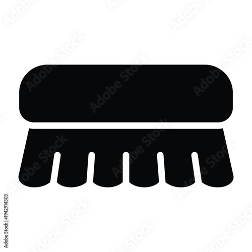 Solid black glyph illustration of cleaning brush used for scrubbing surfaces and household chores. Minimal silhouette design suitable for sanitation and cleaning visuals.