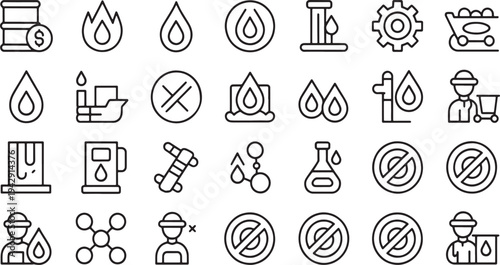 Collection of black outline representing oil and gas industry concepts and related