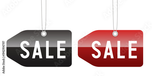 Sale tag. Balck and red tag on a white background. Vector illustration.