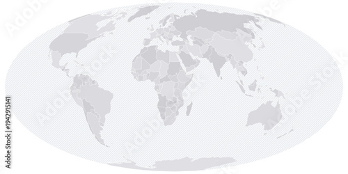 Customizable Wireframe World Map Atlantic-Centered - Mollweide