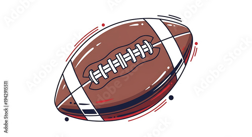 Stylized illustration of a brown american football with red speed lines on transparent background