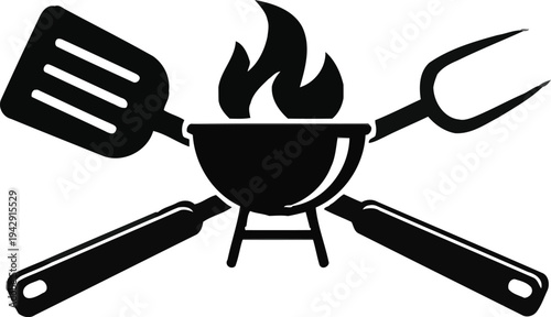 Cooking pot with fire and magnifying glass vector illustration