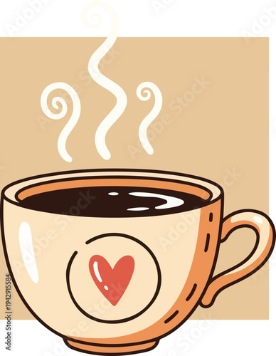 A steaming cup of coffee with a heart design, warm and inviting.
