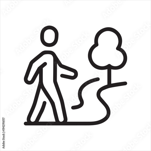 Person walking on path, linear icon. Outdoor activity and daily movement. Line with editable stroke.