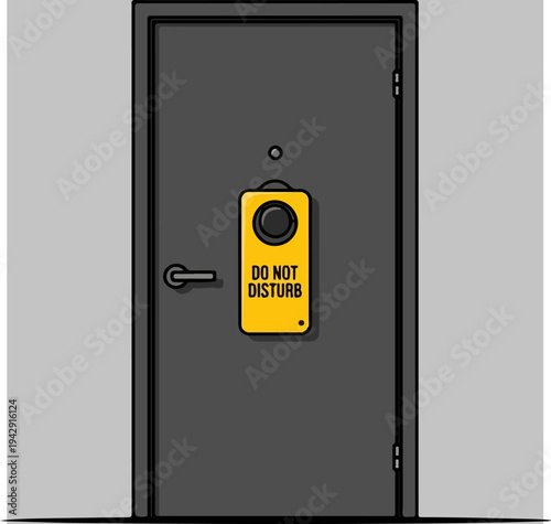 Closed door with a yellow do not disturb sign.