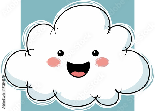 Cute cartoon cloud with a happy face and rosy cheeks.