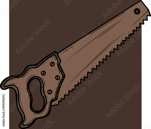 Detailed illustration of a hand saw, perfect for woodworking projects.