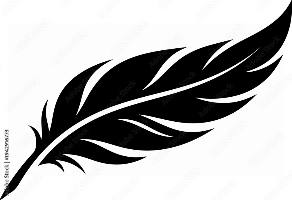 Obraz premium Elegant black feather silhouette on a clean white background.