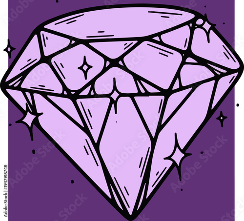 Elegant and sparkling diamond illustration on a purple background.