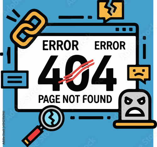 Error 404 Page Not Found Illustration - Website Problem Concept.