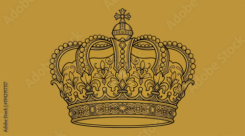 Golden Royal Crown on Yellow Background - Majestic Symbol.