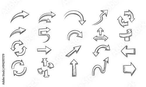 Collection of hand drawn arrows in various directions and styles handdrawn symbol