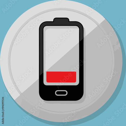 Low battery icon on a smartphone, indicating power depletion and need for charging.