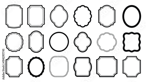 A collection of various shapes and patterns created with dashed lines and dots isolated on white background, Vector, illustration