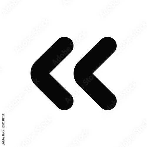 A pair of black double angle quotation marks pointing to the left isolated on white background, Vector, illustration