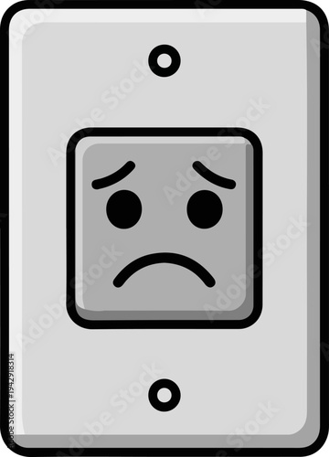 Sad electrical outlet with a face showing disappointment and failure.