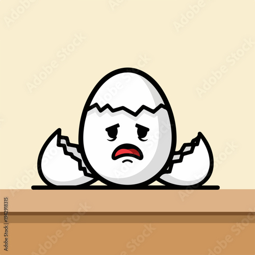 Sad eggshell character with a worried expression on its face.