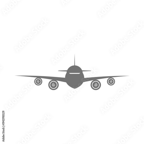 Airplane Silhouette Front View Vector Illustration for Aviation and Travel