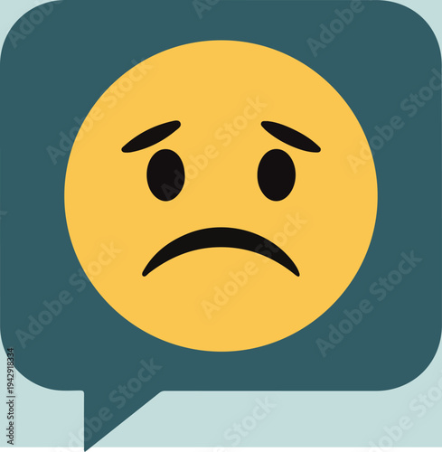 Sad emoji in a speech bubble expressing feelings of sadness and sorrow.
