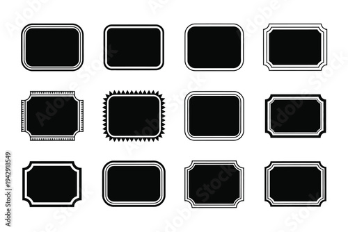 A collection of twelve black and white television sets arranged in a grid pattern isolated on white background, Vector, illustration