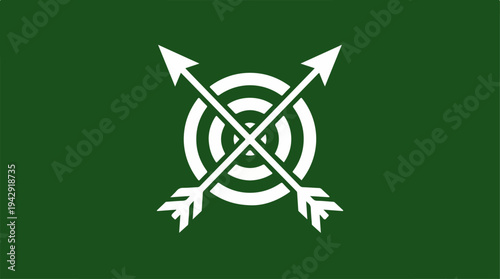 Symbolic representation of archery target with arrows, green background.