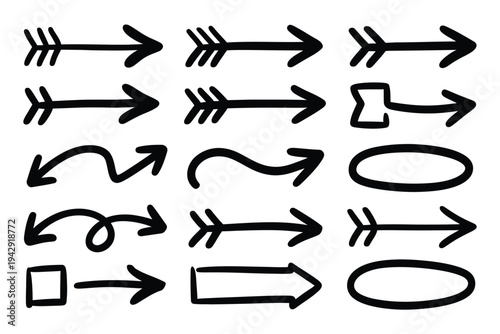 A collection of various arrows and pointers in different directions and styles isolated on white background, Vector, illustration