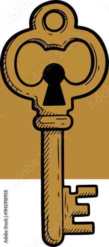 Vintage key illustration with intricate details and a classic design.
