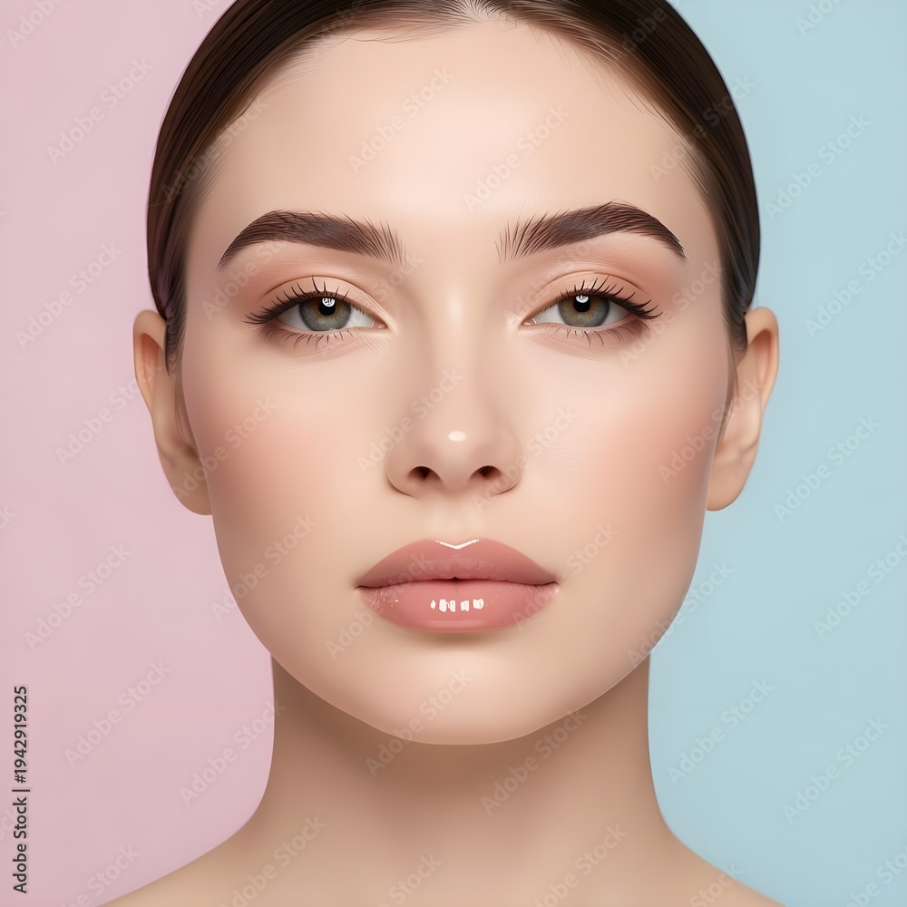 Fototapeta premium Close-up beauty portrait of a young woman with natural makeup and flawless skin, 