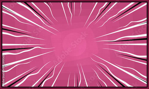 dynamic pink pop art background with white and black speed lines radiating from the center, featuring a central halftone dot texture