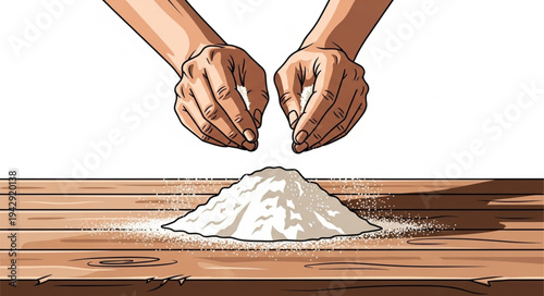 Hands Pinching White Powder on Wood.