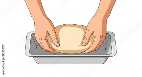 Hands Placing Pastry in Baking Dish.