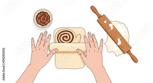 Hands Rolling Cinnamon Pastry Dough.