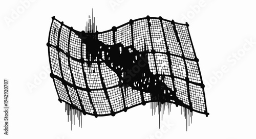 Abstract representation of a damaged or torn digital grid with data loss.