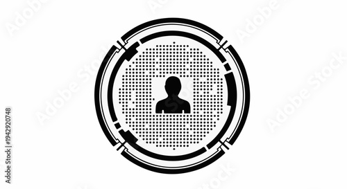 Digital silhouette of a person within a futuristic surveillance target system.